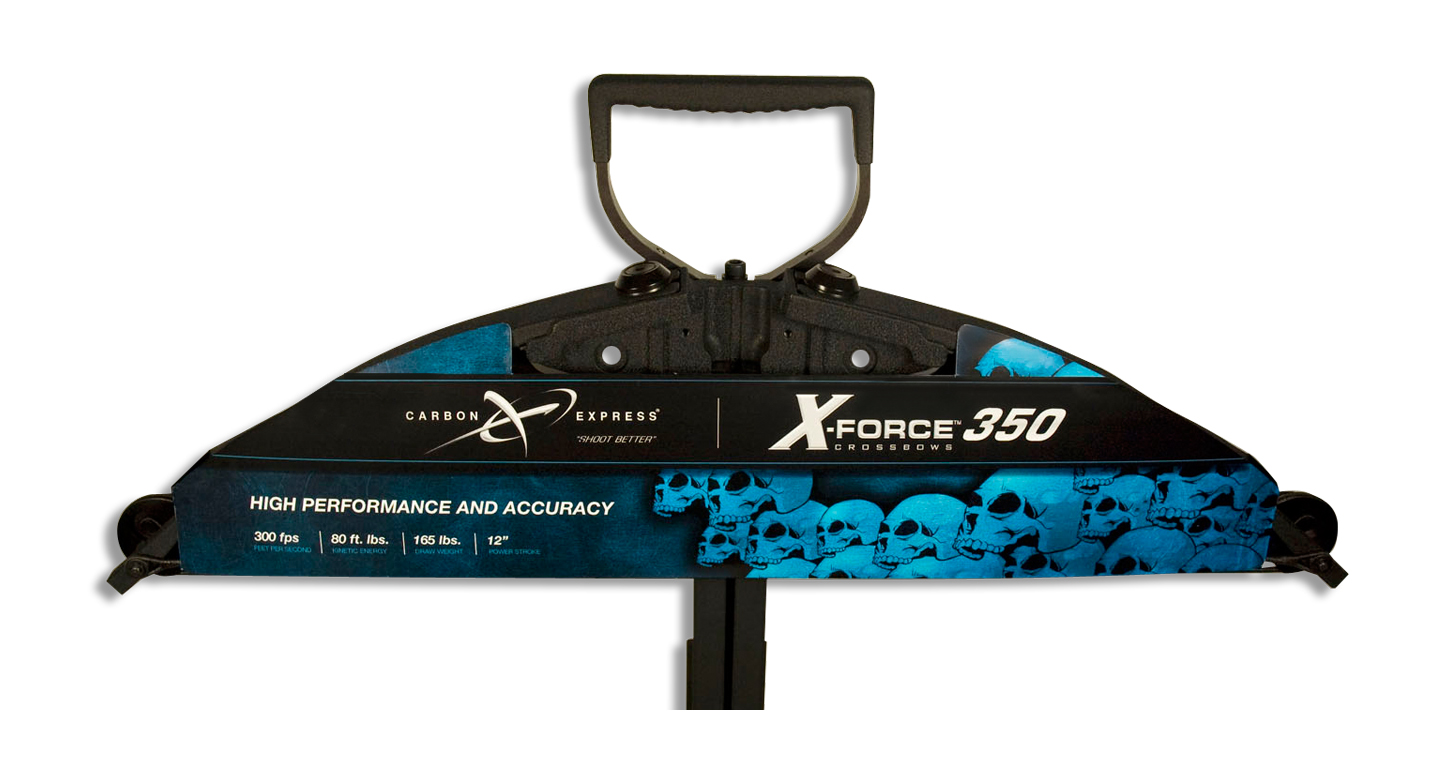 This custom product wrap is die-cut to fit the profile of the each crossbow. Informational graphics and copy on the front and back of each wrap aids consumers in their purchase decision and helps retail sales representatives merchandise and sell product.